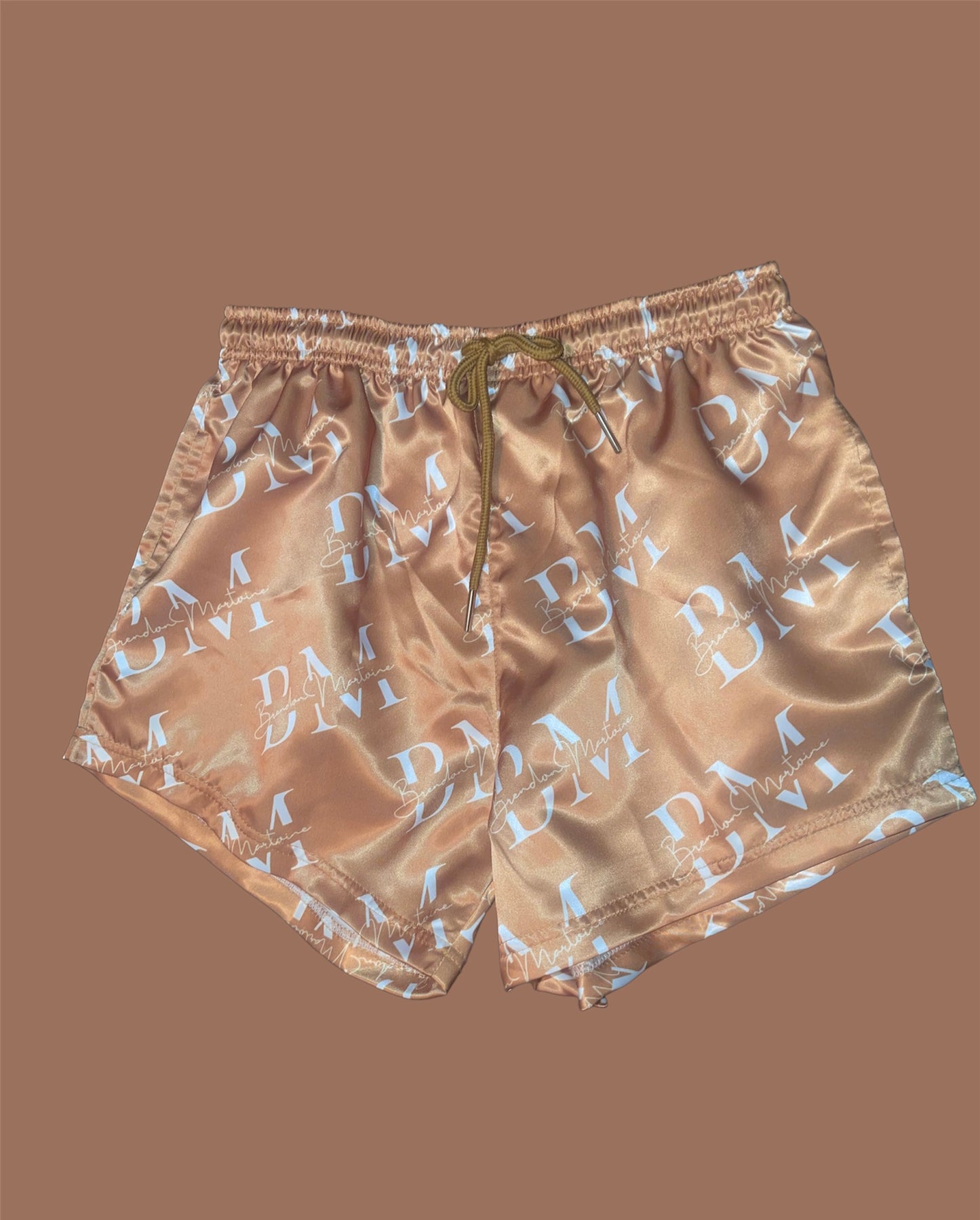 Golden Khaki and White Satin Shorts