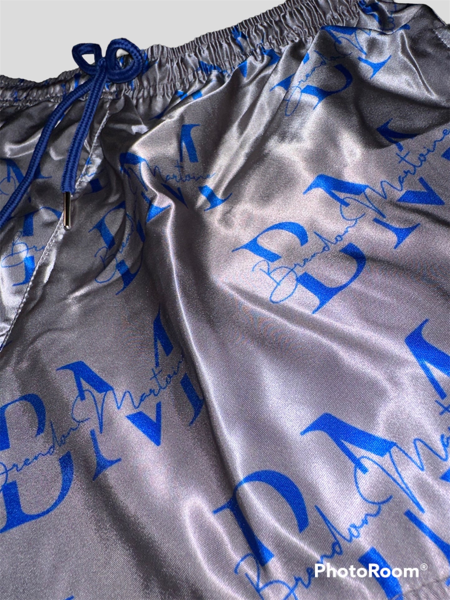 Grey and Blue Satin Shorts