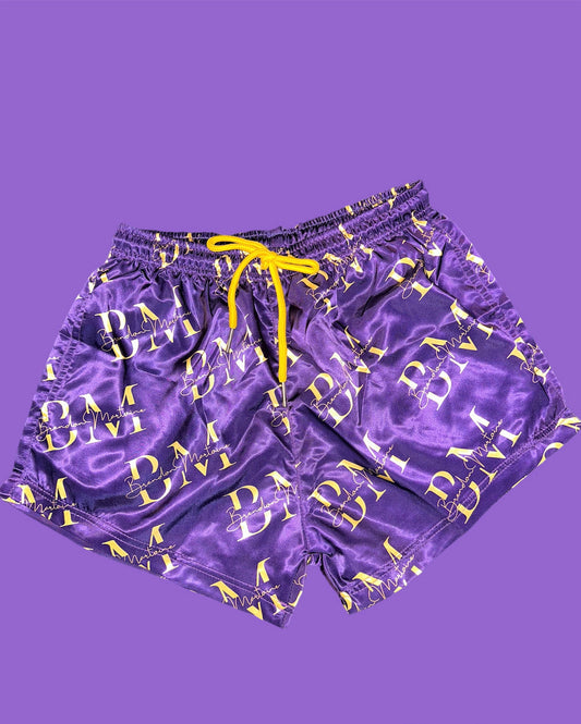 Purple and Yellow Satin Shorts