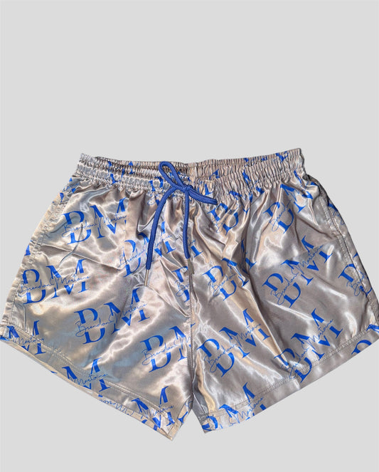 Grey and Blue Satin Shorts